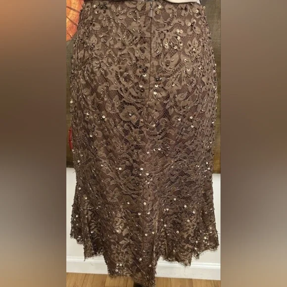 Montage By Mon Cherie Beaded Sequin Silk Lace Skirt, 16, Brown - Picture 2 of 5